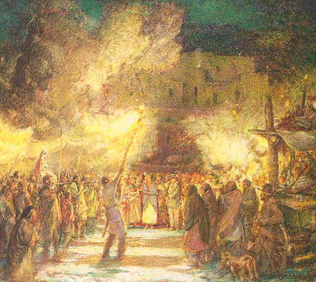 Berninghaus, Oscar Edmund Firelight Procession at the Pueblo on Christmas Eve